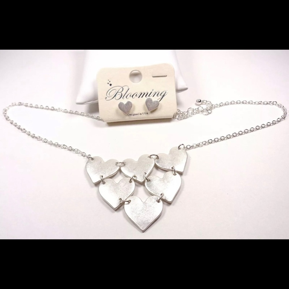 Cascading Hearts Necklace and Matching Earrings